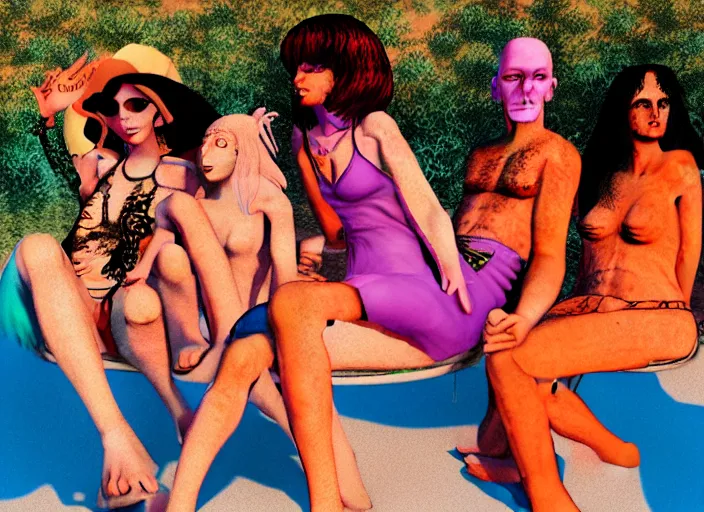 Image similar to photo of dadcore occult wizards and momcore witches on vacation in ibiza, by richard corben by william eggleston by annie leibovitz, fujifilm velvia 5 0. masterpiece. intricate, hyper realism, high detail, octane render, unreal engine, 8 k, by katsuhiro otomo