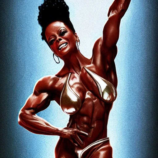 Image similar to Diana ross with the physique of a body builder, hyper realistic, ultra detailed, cinematic, dynamic lighting, photorealistic, refined, intricate, digital art, digital painting, masterpiece, 8k