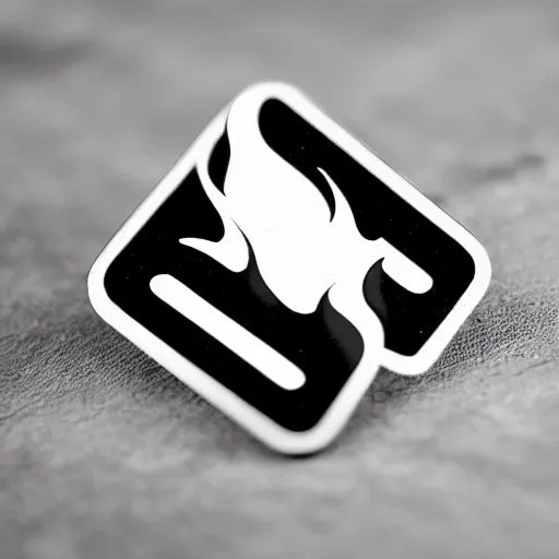 Prompt: a photo of a retro minimalistic fire flames warning enamel pin, use of negative space allowed, black and white only, smooth curves