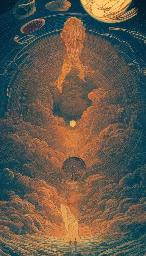 Image similar to The oracle of elder readers on cosmic cloudscape, italian futurism, Dan Mumford, da vinci, Victo Ngai, Kilian Eng, Josan Gonzalez