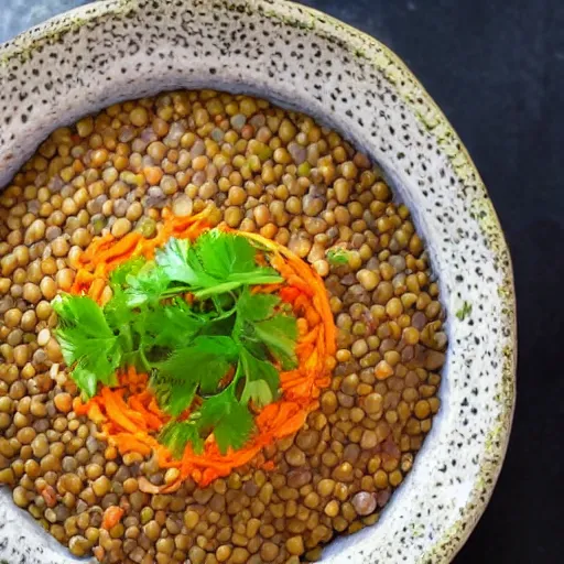 Image similar to a bowl of lentils with tilda swinton face