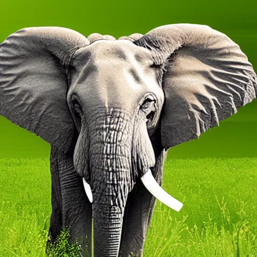 Image similar to Portrait of an elephant on a green meadow, Book for elementary school students