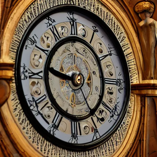 Prompt: photo of a clock with human features