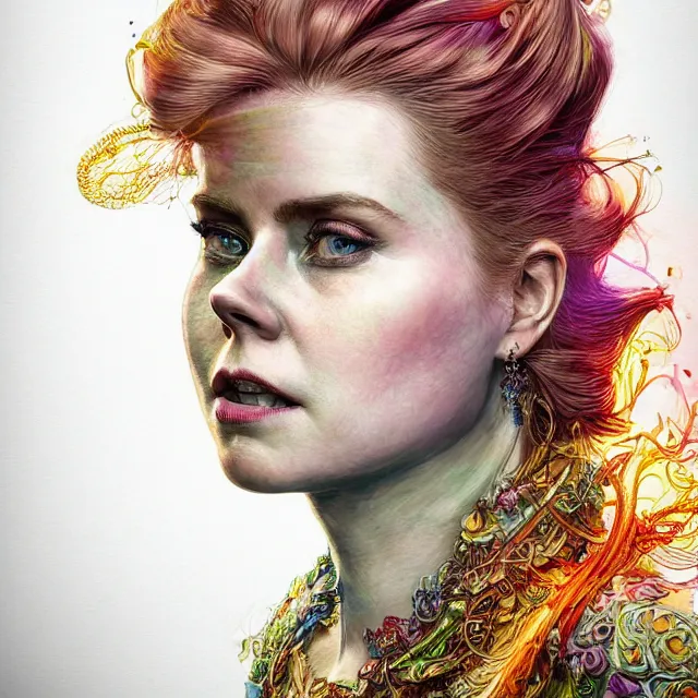 Image similar to the portrait of chaotic neutral colorful female amy adams as absurdly beautiful, gorgeous, elegant, playful, sensual woman, an ultrafine hyperdetailed illustration by kim jung gi, irakli nadar, intricate linework, bright colors, octopath traveler, final fantasy, unreal engine 5 highly rendered, global illumination, radiant light, detailed and intricate environment