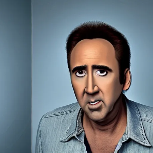 Image similar to Nicolas Cage portrait from a mall photography studio