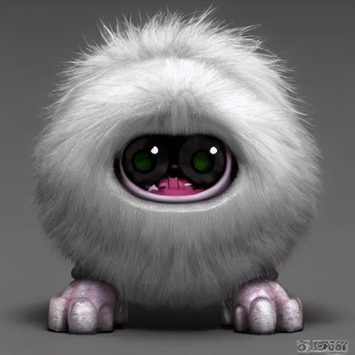 Image similar to small fluffy sad cute monster with big eyes, 3 d, photorealistic, ultra - details