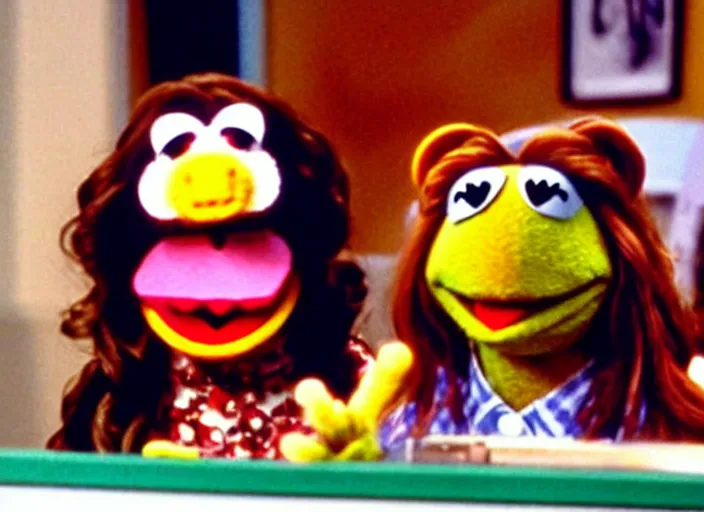 Image similar to film still of muppet!!!!! pam beesly!!!! as a muppet muppet muppet as a muppet in the tv show the muppet office