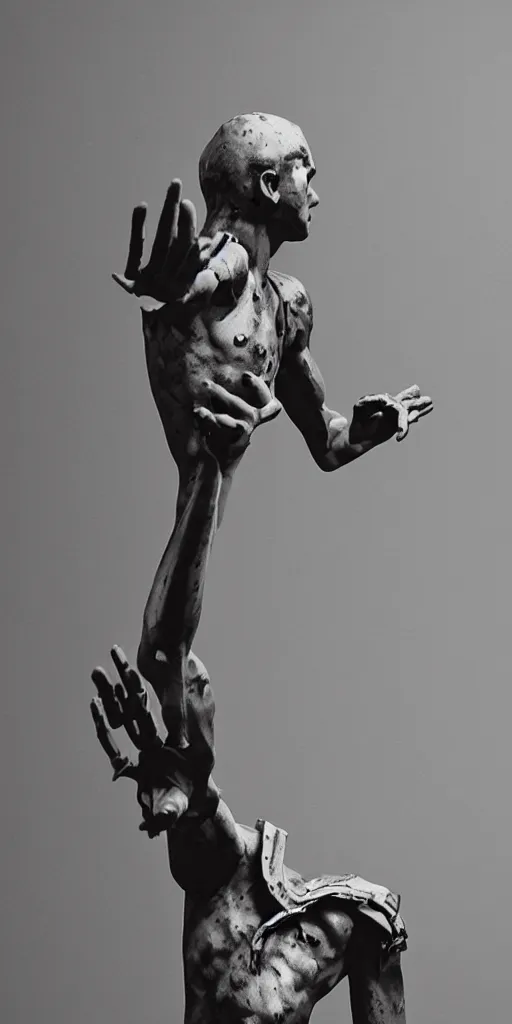 Image similar to A highly detailed cyberpunk brutalist angular greek statue of a person reaching hand out, sculpture
