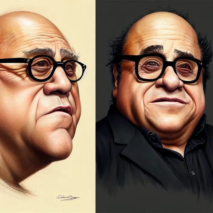 Image similar to danny devito and a blond man, elegant, real life skin, intricate artwork, high detailed, artstation, concept art, smooth, sharp focus, art by artgerm and greg rutkowski