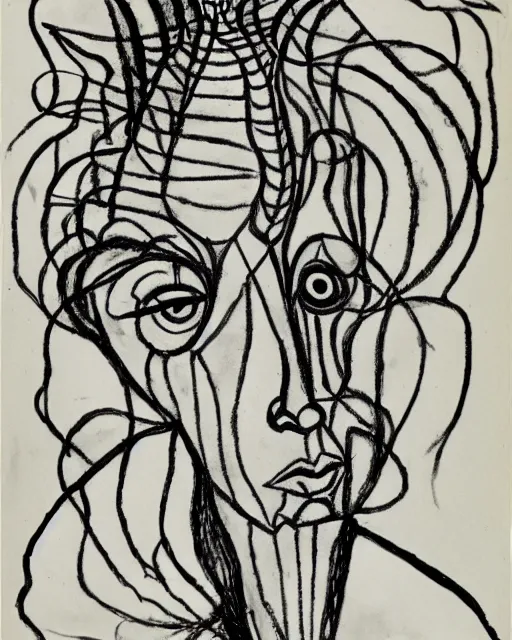 Prompt: portrait of a demon. Line drawing by Jean Cocteau.