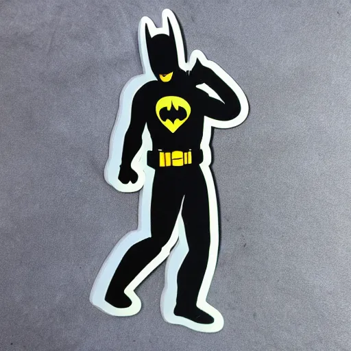 Image similar to die cut sticker, batman breakdancing in techwear splatter paint