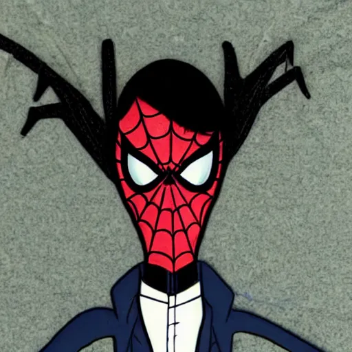 Image similar to spider man from coraline movie, very detailed face