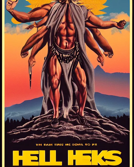 Prompt: 1 9 7 0 s national parks poster for hell, poster design, 4 k, heavy metal art style, muscular lucifer