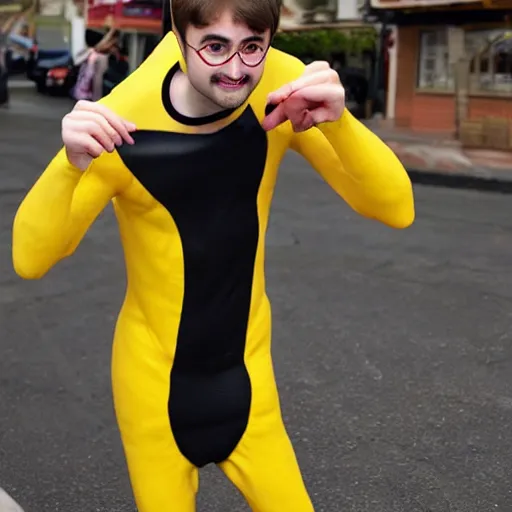 Image similar to banana costume, looking like daniel radcliffe, ultra details, photo realistic