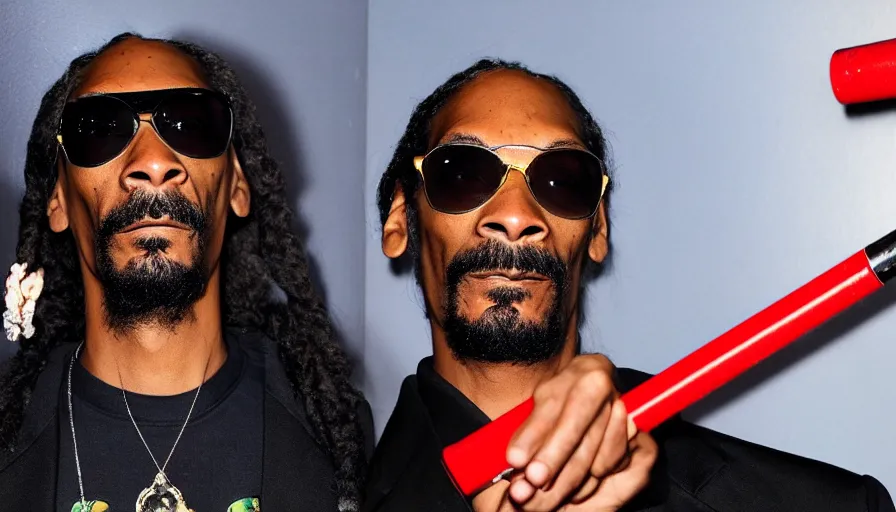 Image similar to Snoop Dogg smokes a big joint with red eyes