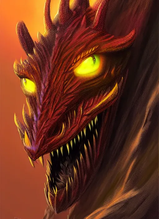 Image similar to ''face portrait furry handsome dragon, volcano landscape, fantasy, d & d, sharp focus, digital painting, concept art, art by dragolisco''