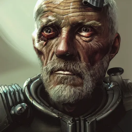 Prompt: Ultra realistic illustration of an old man cyborg, cyberpunk, sci-fi fantasy 3