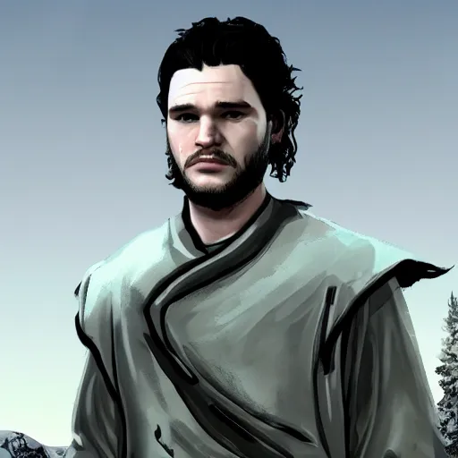 Prompt: jon snow from game of thrones in gta v loading screen