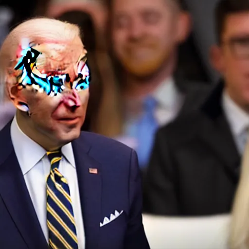 Image similar to joe biden with completely blank glowing white eyes