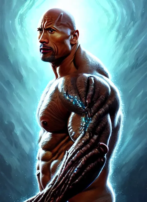 Image similar to dwayne johnson as the thing, body - horror, intricate, elegant, glowing lights, highly detailed, digital painting, artstation, glamor pose, concept art, smooth, sharp focus, illustration, art by artgerm and greg rutkowski, artey freytag