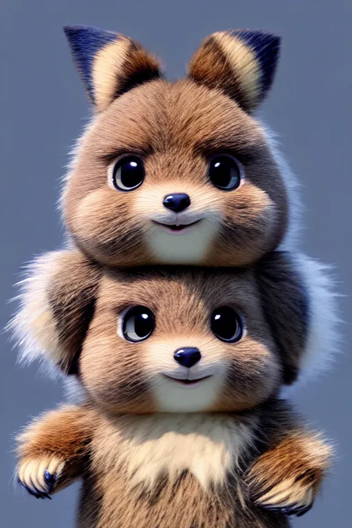 Image similar to high quality 3 d render hyperrealist very cute multicolor fluffy! cyborg!!! quokka hybrid, highly detailed, vray smooth, in the style of detective pikachu, hannah yata charlie immer, dramatic blue light, low angle, uhd 8 k, sharp focus