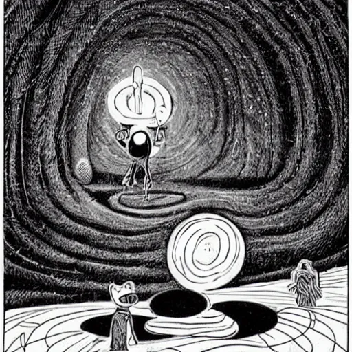 Image similar to A land art. A rip in spacetime. Did this device in her hand open a portal to another dimension or reality?! Things Stranger by Margaret Modlin, by Walt Kelly mild, ✨