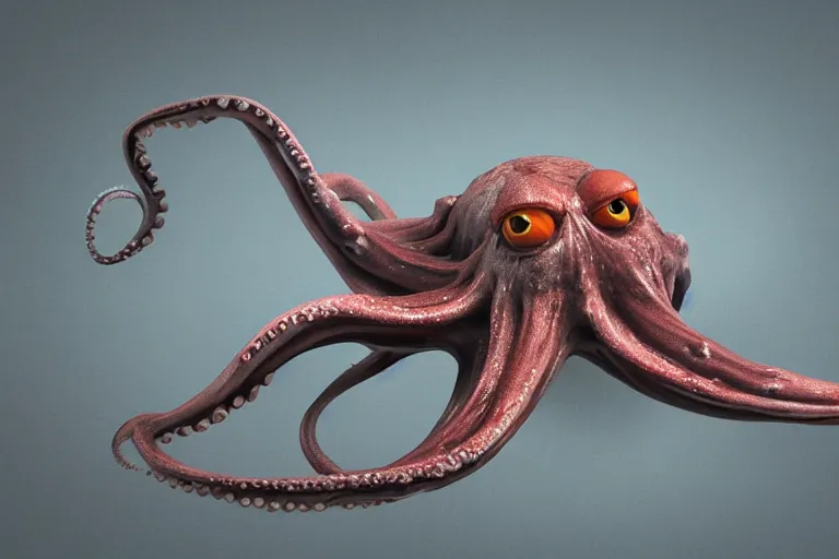 Image similar to An octopus made of muscles and flesh, very angry, teeth, ambient light, terror, glows, realistic, photo-realism, hyper realism, picture, detailed, 3D render, scary, distant shot, in the distance,