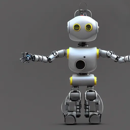 Prompt: 3 d render of robot with it's arms up, blender render