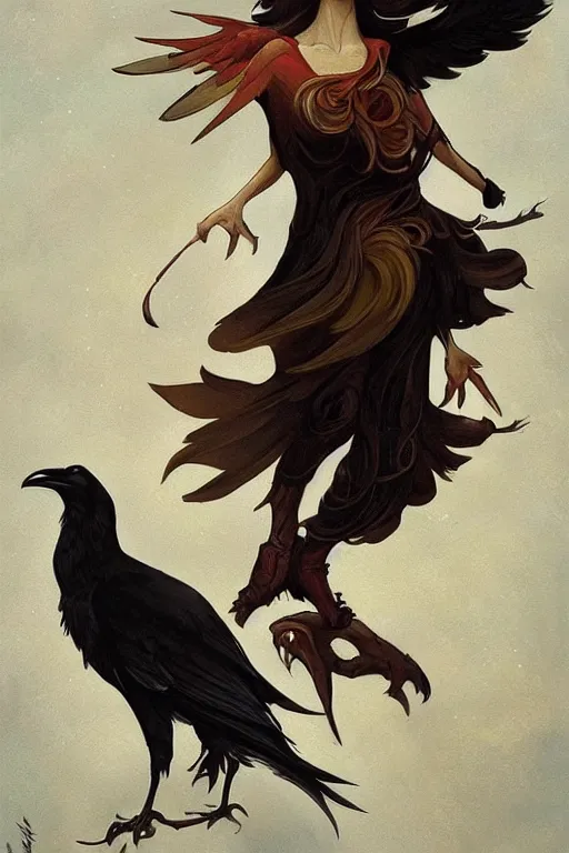 Image similar to Crow fursona by Peter Mohrbacher in the style of Gaston Bussière, Art Nouveau