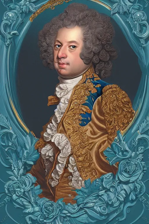 Image similar to rococo vaporwave Dan Mumford style portrait of Louis xv in the style of Rob Lefield and Dan Mumford Dan Mumford Dan Mumford, Dan Mumford, Greg rutkowski, trending on artstation, digital art, surrealism, macro