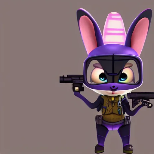 Prompt: super cute cyberpunk bunny, holding a gun, pixar, zootopia, cgi, trending on artstation