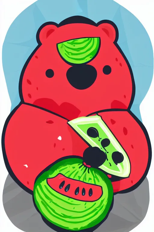 Image similar to Bear eating a watermelon, sticker, colorful, illustration, highly detailed, simple, smooth and clean vector curves, no jagged lines, vector art, smooth