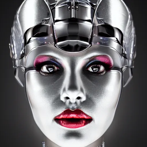 Prompt: portrait of a cyborg queen, photo realistic, 8k, hd, chrome typeface