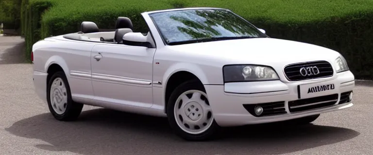 Image similar to Casablanca White Audi A4 B6 Avant Convertible (2002), red soft top roof raised, red interior, created by Barclay Shaw