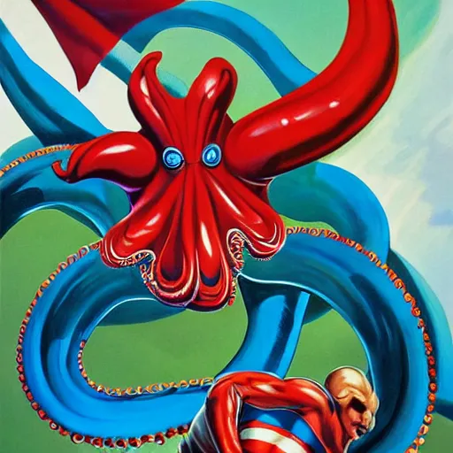 Image similar to alex ross painting of superhero octopus, 1 9 3 3