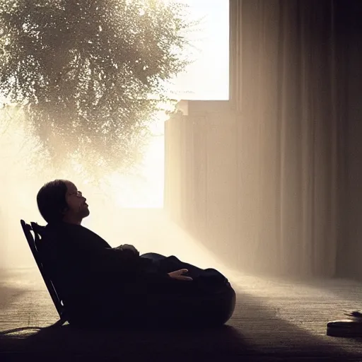 Image similar to a priest sleeping in a large clay pot, foggy, sun rays, cinematic shot, photo still from movie by denis villeneuve, wayne barlowe