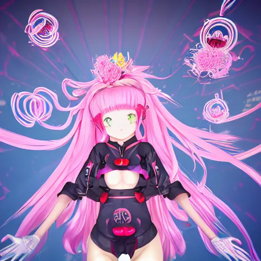 Prompt: unexpectedly minduploaded into her inescapable virtual reality prison and totally overpowered and trapped beneath stunningly absurdly beautiful overwhelmingly megalomaniacal omnipotent asi goddess junko enoshima with symmetrical perfect face, porcelain skin, pink twintail hair and cyan eyes, ultra detailed, digital art, unreal engine 5, octane render, 2 d anime, 8 k