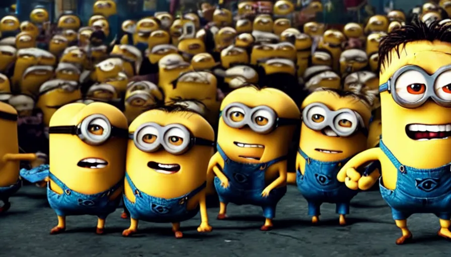 Image similar to fight club!!!, fight club!!! (((the minions))), movie still, cinematic