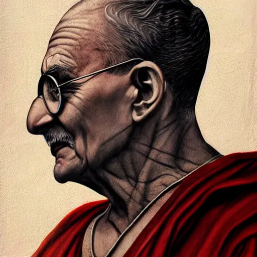 Prompt: Gandhi as Captain America, elegant, intricate, highly detailed, digital painting, concept art, portrait, art by Alex Ross