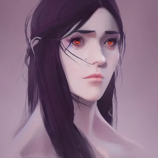 Image similar to female human vampire witch in the style of greg rutkowski, makoto shinkai, trending on artstation, character design, concept art, pretty face, highly detailed, long black hair, portrait, digital art