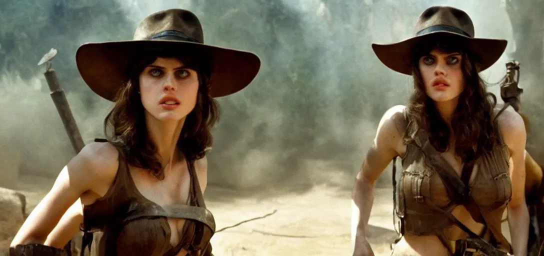 Image similar to still of alexandra daddario as indiana jones in raiders of the lost ark ( 1 9 8 1 )