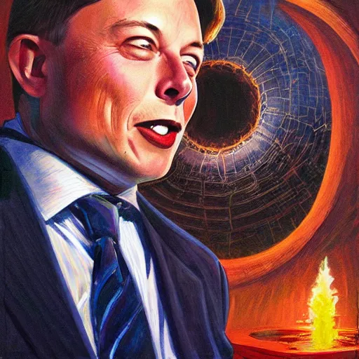 Prompt: Elon Musk painted in the style of Tim Hildebrandt