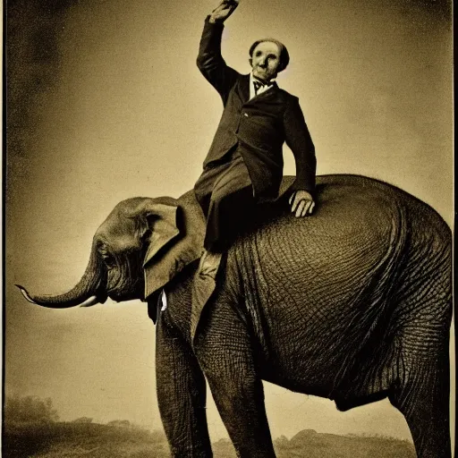 Image similar to John Merrick riding an elephant