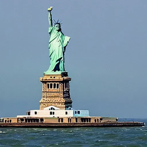 Prompt: a statue of liberty sinking in the ocean