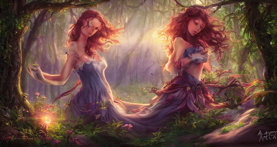 Image similar to Enchanted and magic forest, by ARTGERM