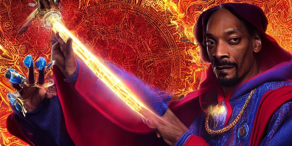 Image similar to snoop dogg doctor strange, refractions, highly detailed, environmental light, cinematic by francis tneh