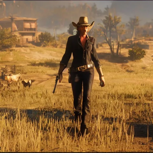 Image similar to charlize theron stars as sadie adler in the playstation 4 video game red dead redemption 2, beautiful screenshot