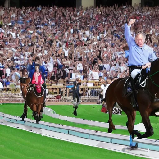 Prompt: photo finish as prince charles wins the 1 0 0 metres sprint in new world record