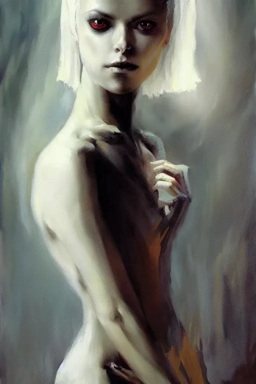 Prompt: very beautiful oil painting of a ghost as aeon flux by peter chung + loish + rembrandt + anne leibovitz + craig mullins + margaret keane, detailed,