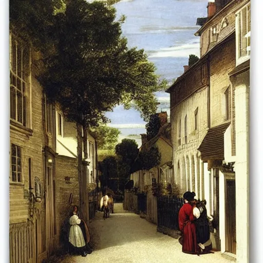Image similar to a Victorian street in 1840, Morris Mini, by Caravaggio